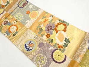 花々に蝶・古典柄模様織出し袋帯